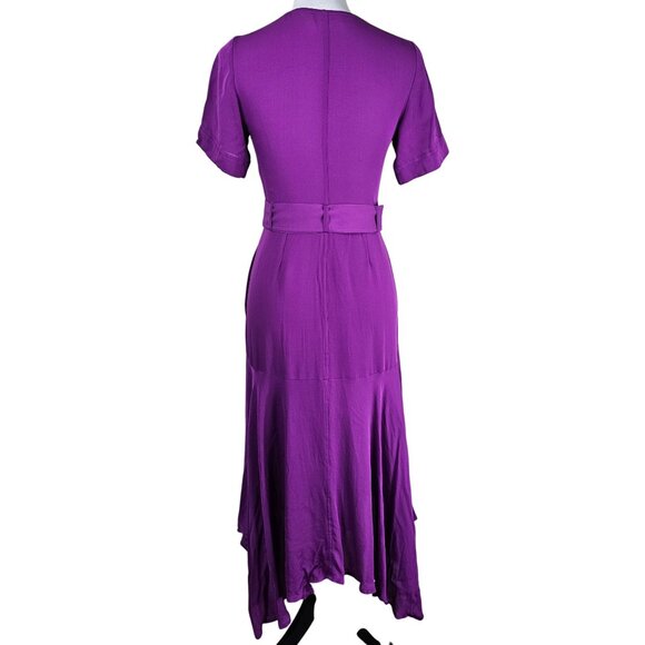 A.L.C. Claire Handkerchief Hem Silk Wrap Dress Sz 0 Purple Fuchsia Belted Waist - Picture 9 of 16